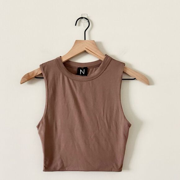 naked wardrobe Tops - NWT Naked Wardrobe Sleeveless High Neck Crop Top in Dark Tan - Size M